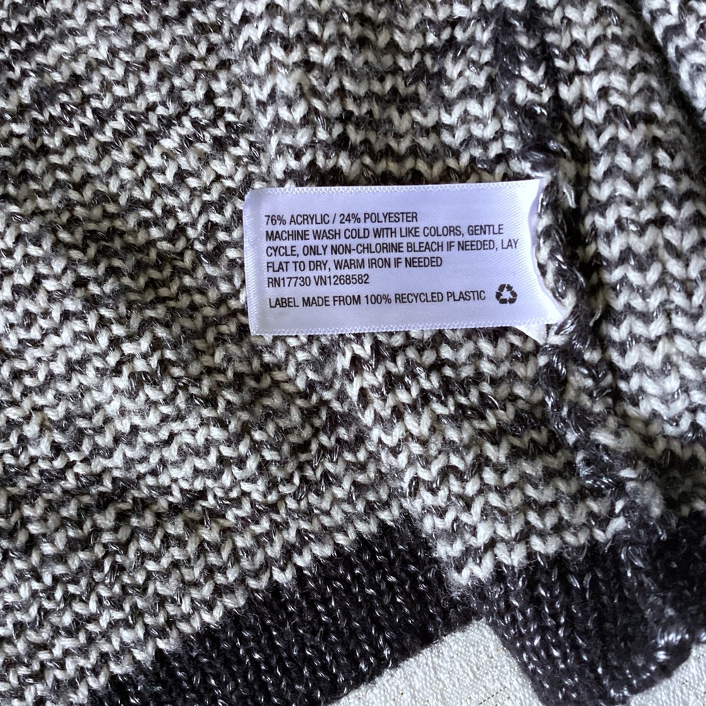 Knox Rose Open Front Waterfall Cardigan Womans Size Large Black & Cream Longline - Picture 10 of 12